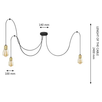 Підвісна люстра TUBE LONG 3xE27/10W/230V чорний/золотий