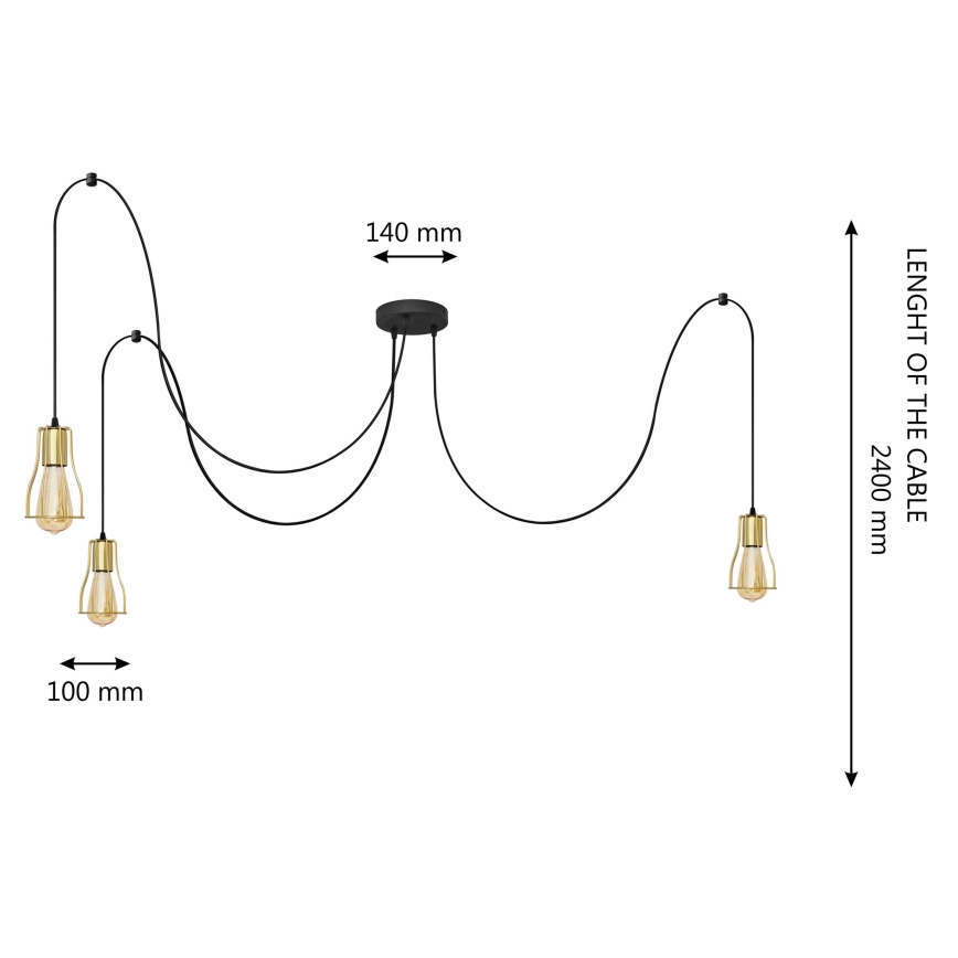 Підвісна люстра TUBE LONG 3xE27/10W/230V чорний/золотий