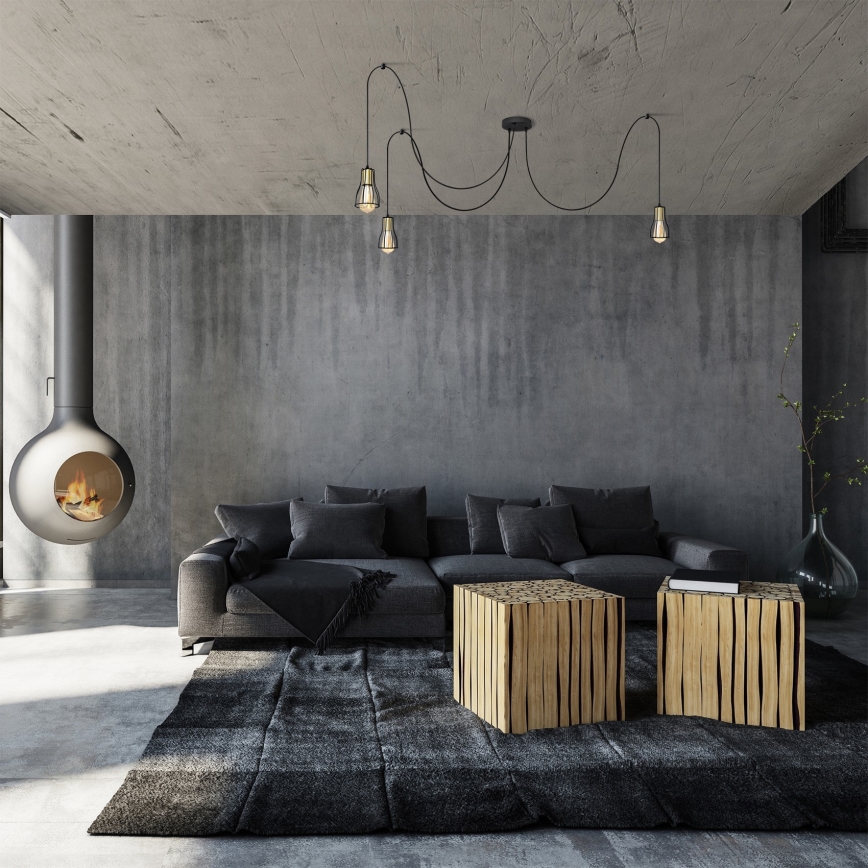 Підвісна люстра TUBE LONG 3xE27/15W/230V чорний/золотий