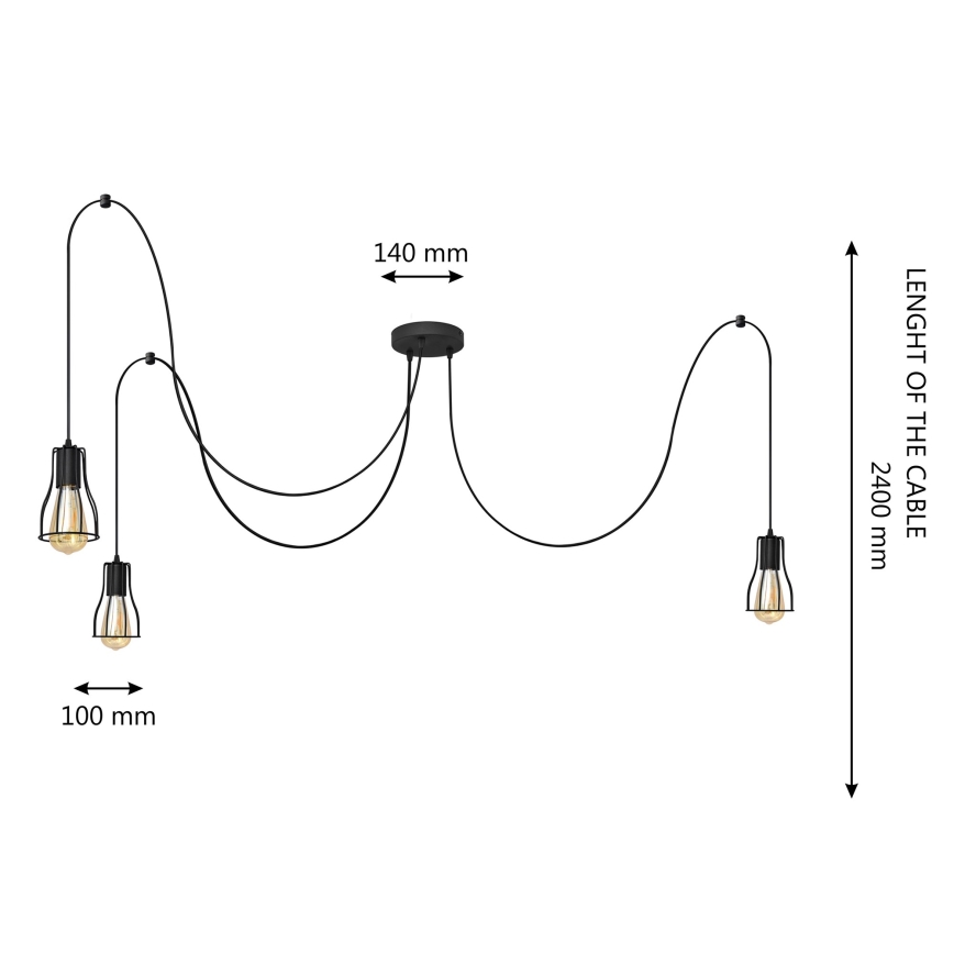 Підвісна люстра TUBE LONG 3xE27/15W/230V чорний