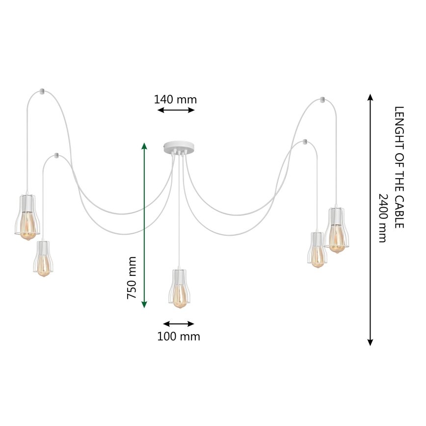 Підвісна люстра TUBE LONG 5xE27/10W/230V білий