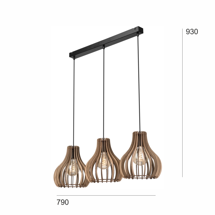 Підвісна люстра TUCCI 3xE27/15W/230V дуб/чорний