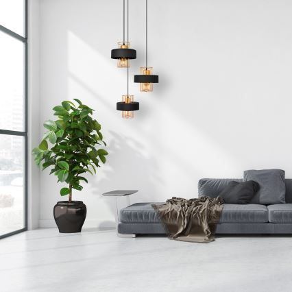 Підвісна люстра VOLTA 3xE27/15W/230V чорний/золотий