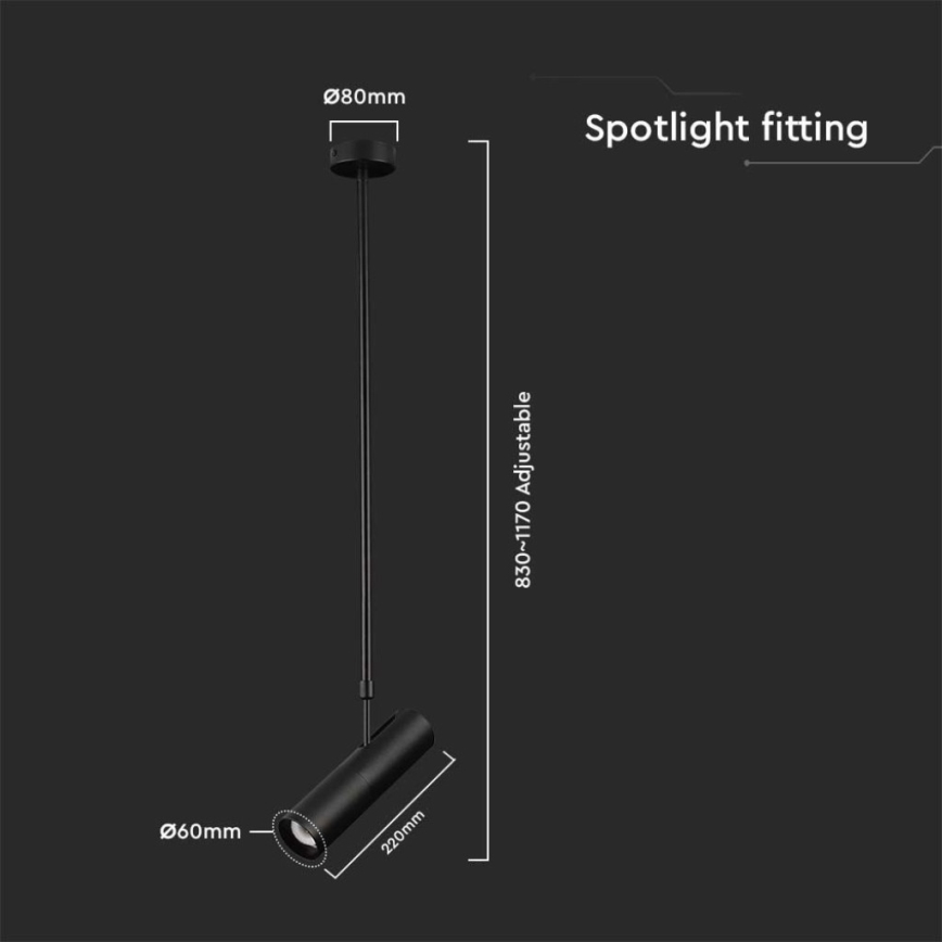 Підвісний світильник на стрижні 1xGU10/35W/230V чорний