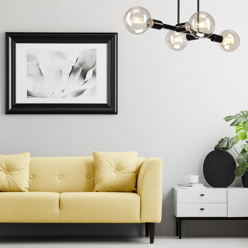 Підвісна люстра на стрижні ASTRID 4xE27/60W/230V чорна