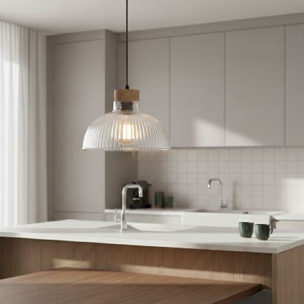 Підвісний світильник на шнурі PIA 1xE27/60W/230V, діам. 30 см, дуб