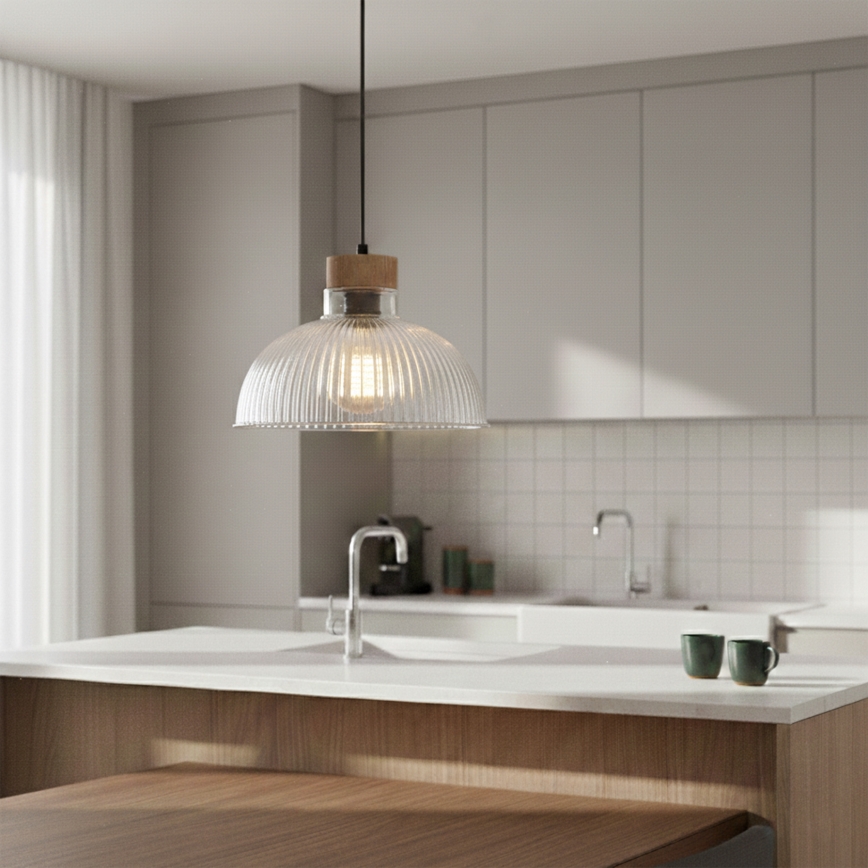 Підвісний світильник на шнурі PIA 1xE27/60W/230V, діам. 30 см, дуб