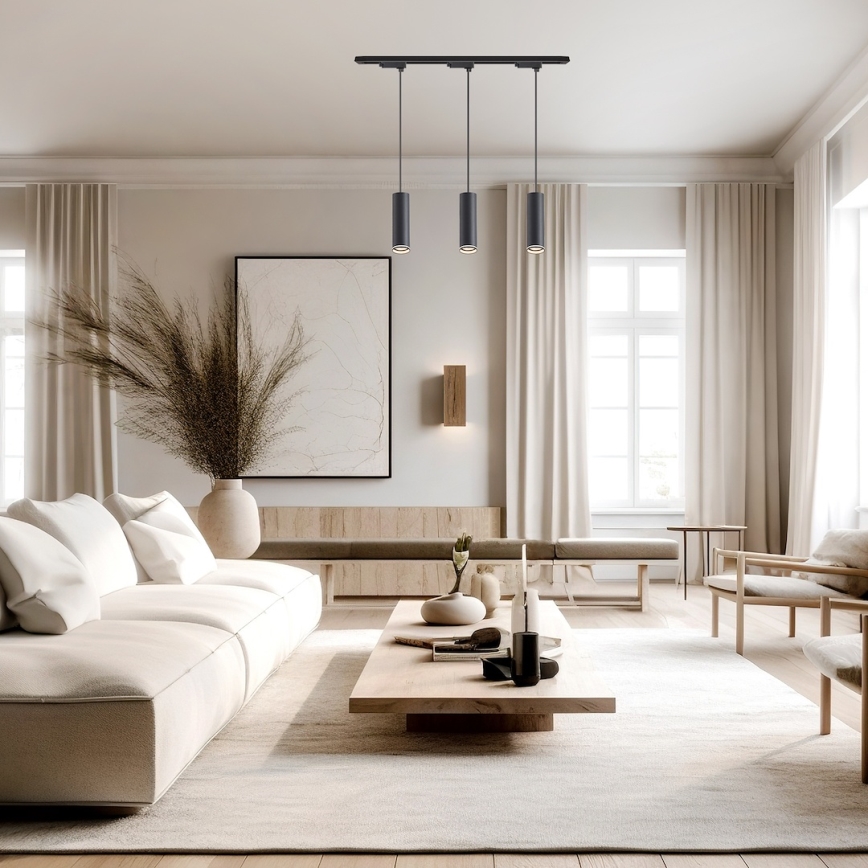 Підвісний світильник на тросі для рейкової системи PIPE 3xGU10/10W/230V чорний