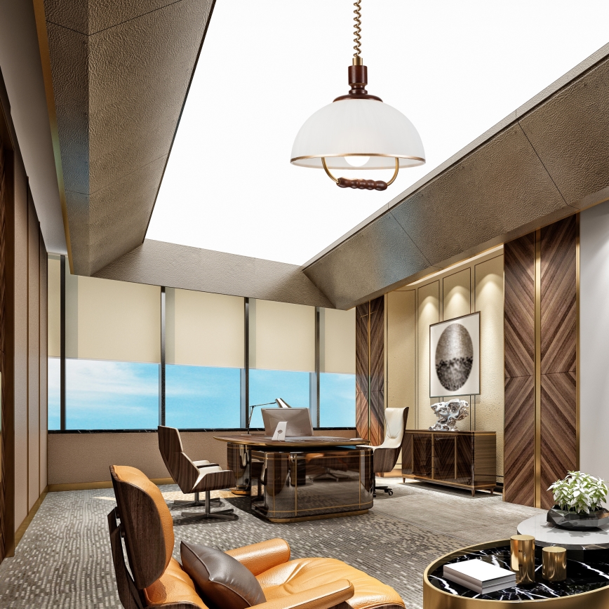 Витяжна люстра RAMONA 1xE27/60W/230V бежева/темно-коричнева/сосна