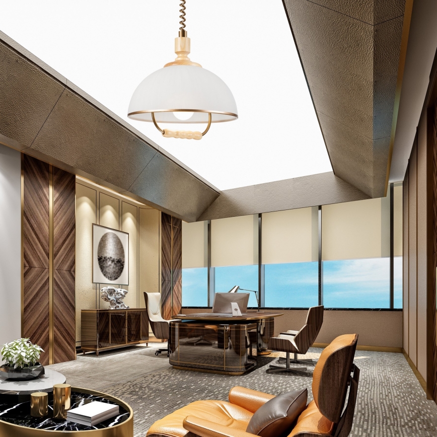 Підвісна люстра RAMONA 1xE27/60W/230V бежевий/світло-коричневий/сосна