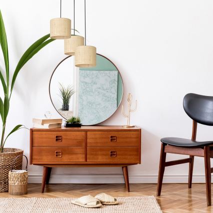 Підвісний світильник на тросі RATTAN 3xE27/60W/230V ротанг