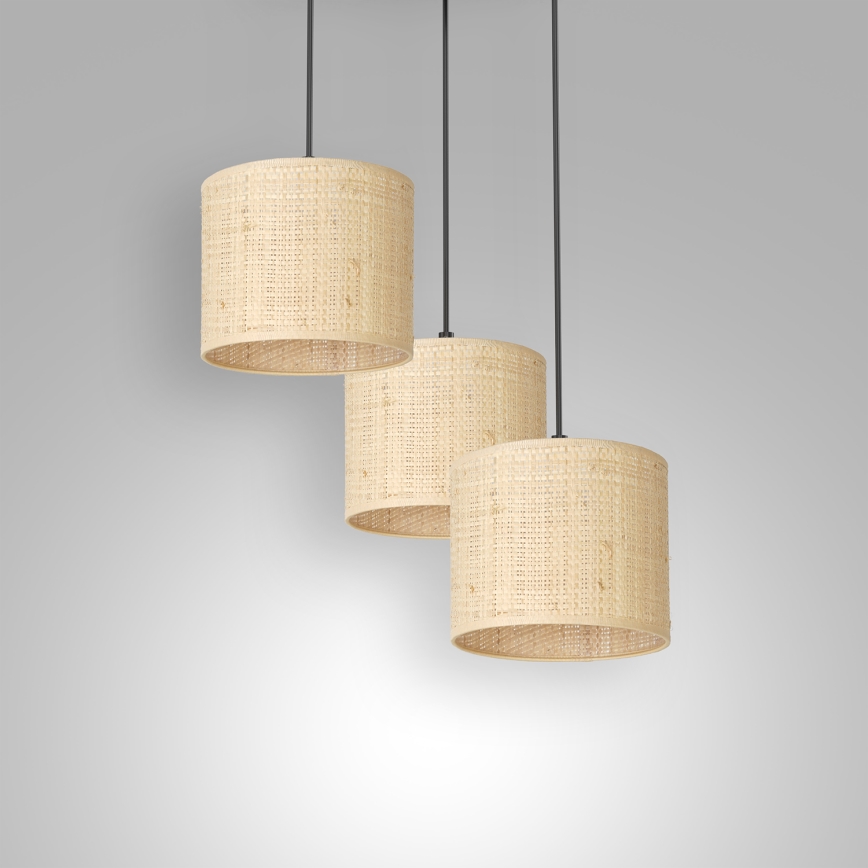 Підвісний світильник на тросі RATTAN 3xE27/60W/230V ротанг