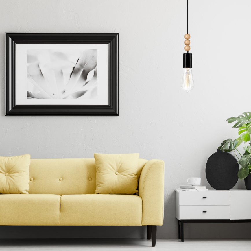 Підвісний світильник на тросі SIMON 1xE27/60W/230V чорний/бук