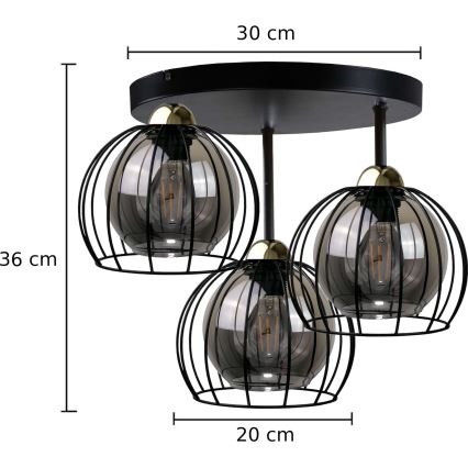 Накладна люстра SOLO BLACK 3xE27/60W/230V діам. 30 см чорний/золотий