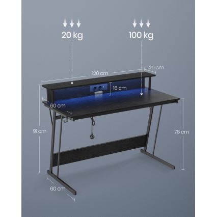 Письменный стол с подсветкой SOLEA-X чёрный