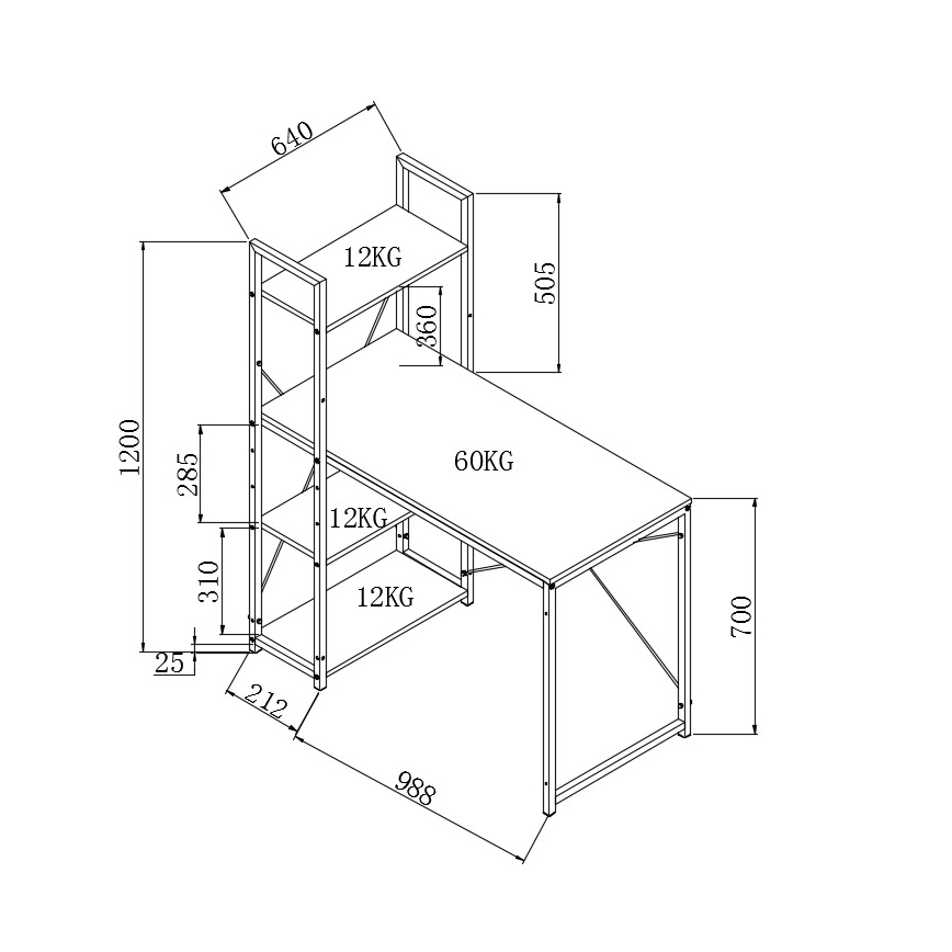 Письмовий стіл SERENOR чорний/дуб сонома