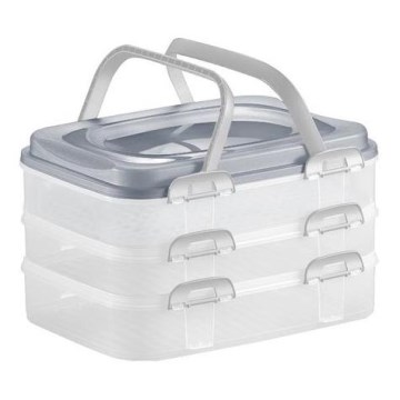 Пікнік-бокс з ручками 3 рівні/сірий