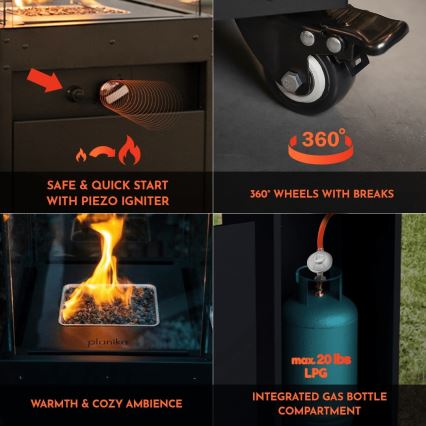 Planika - Уличный газовый камин 142x36 см 8kW 1xAAA белый + защитный чехол