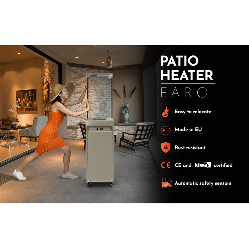 Planika - Уличный газовый камин 142x36 см 8kW 1xAAA серый + защитный чехол