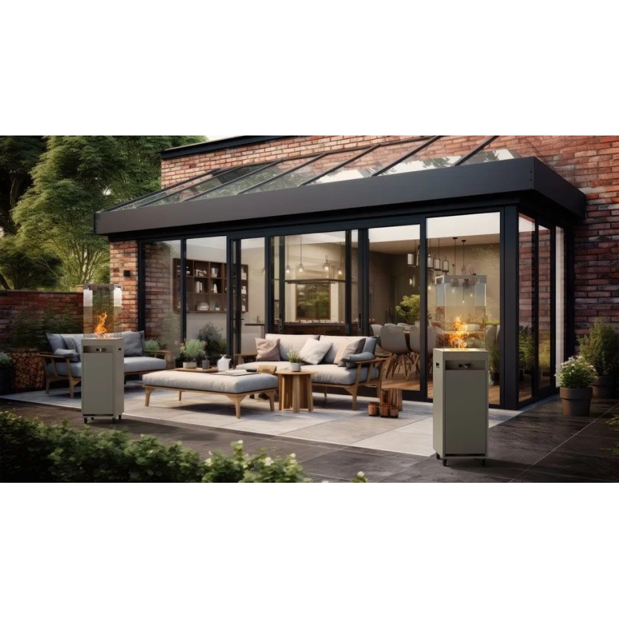 Planika - Уличный газовый камин 142x36 см 8kW 1xAAA серый + защитный чехол