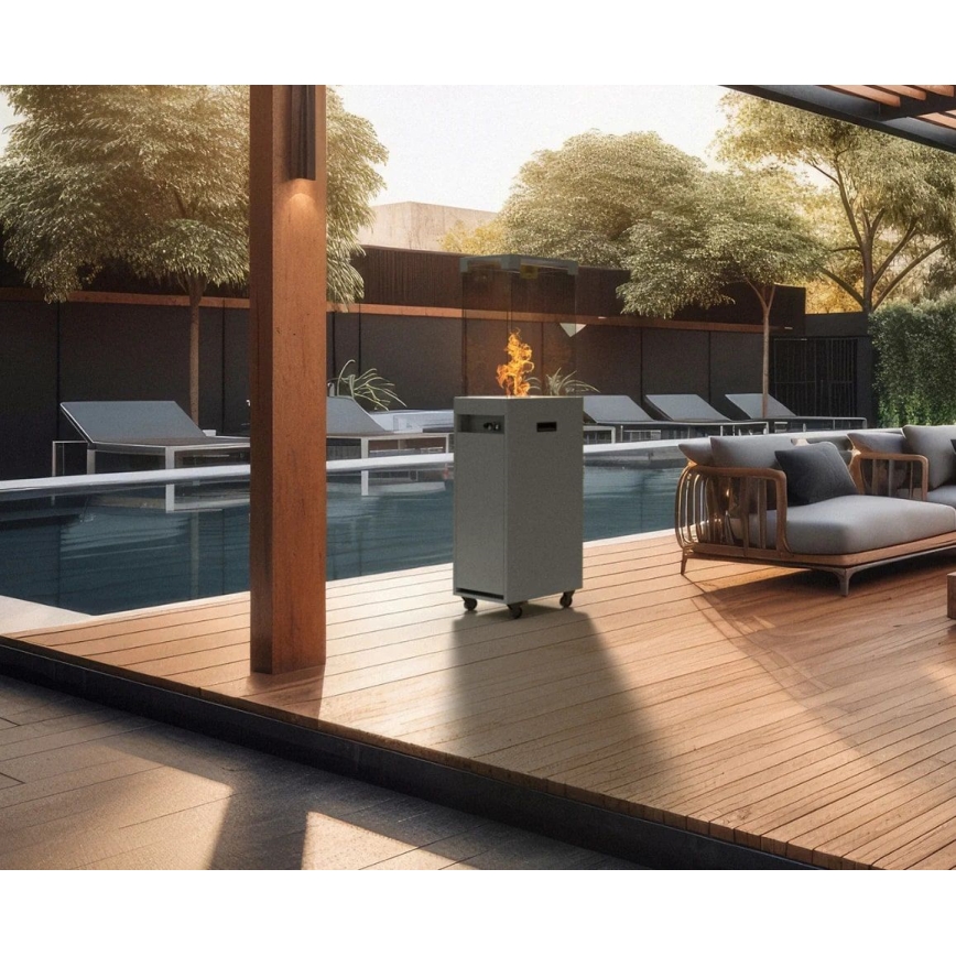 Planika - Уличный газовый камин 142x36 см 8kW 1xAAA серый + защитный чехол