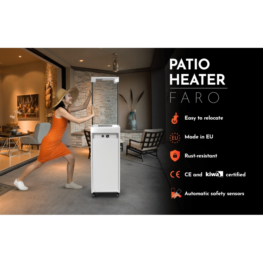 Planika - Вуличний газовий Камін 142x36 см 8kW 1xAAA білий + Захисна кришка