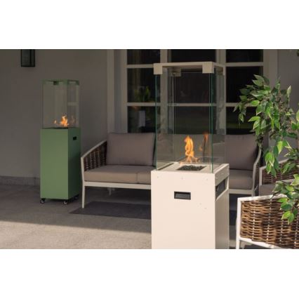 Planika - Вуличний газовий Камін 142x36 см 8kW 1xAAA білий + Захисна кришка