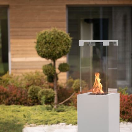 Planika - Вуличний газовий Камін 142x36 см 8kW 1xAAA білий + Захисна кришка