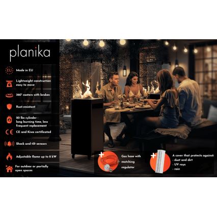 Planika - Вуличний газовий Камін 142x36 см 8kW 1xAAA сірий + Захисна кришка