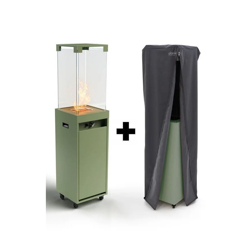 Planika - Вуличний газовий Камін 142x36 см 8kW 1xAAA зелений + Захисна кришка