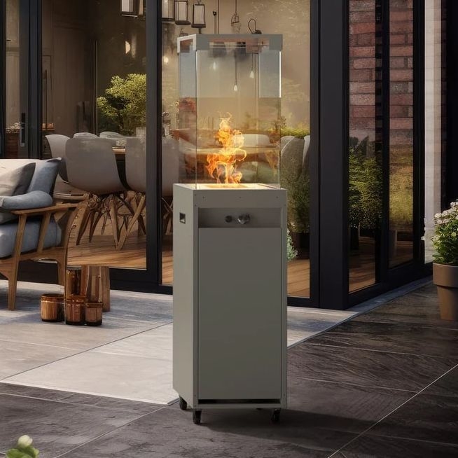 Planika - Вуличний газовий Камін 142x36 см 8kW 1xAAA сірий + Захисна кришка
