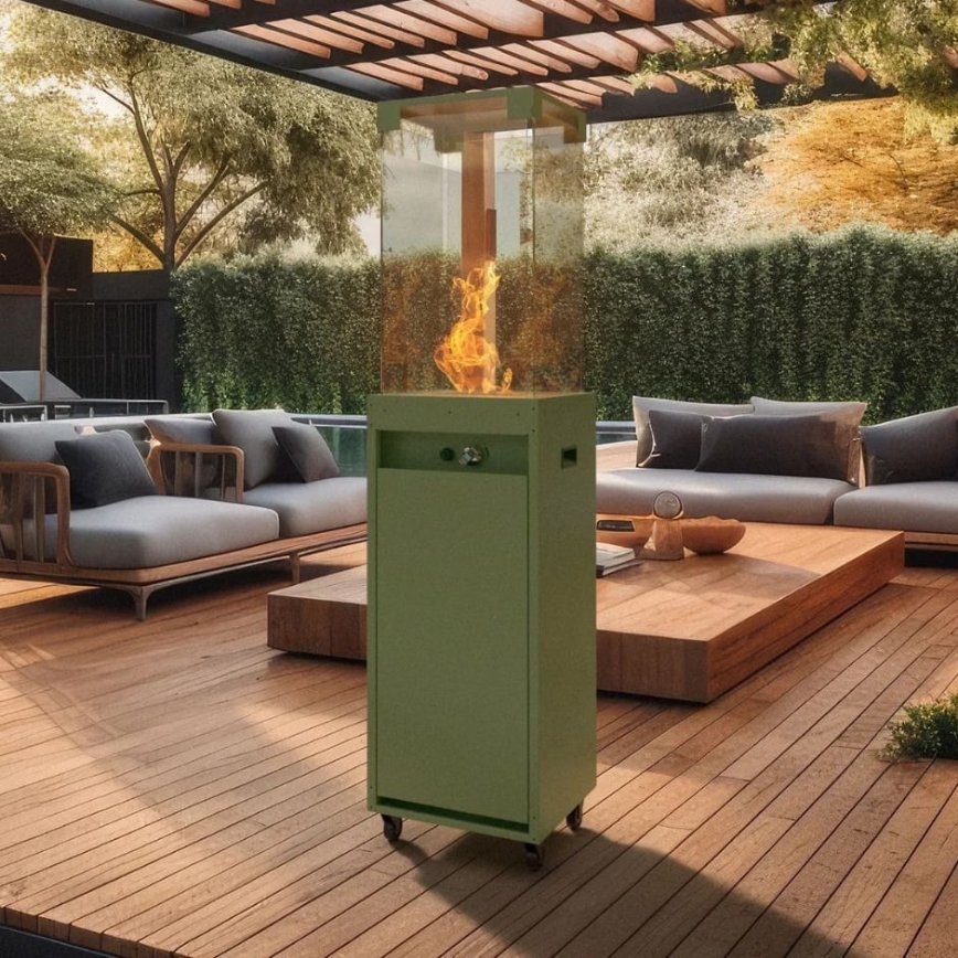 Planika - Вуличний газовий Камін 142x36 см 8kW 1xAAA зелений + Захисна кришка