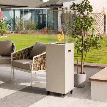 Planika - Вуличний газовий камін 142x36 см 8kW білий + захисна кришка