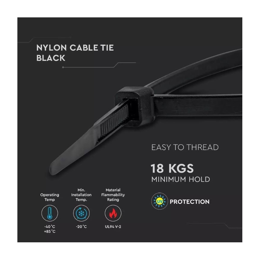 Пластиковые кабельные хомуты 3,5x200 мм 100 шт. черные