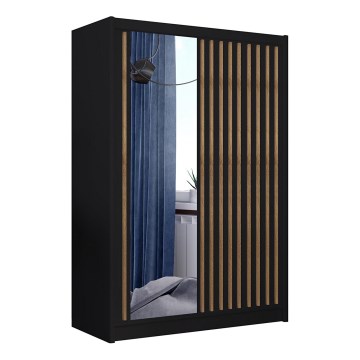 Платяной шкаф с зеркалом SANTINO 150x215 cm черный/дуб крафт