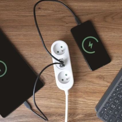 Подовжувач 2 розетки + 2x USB-A + USB-C 1,4 м