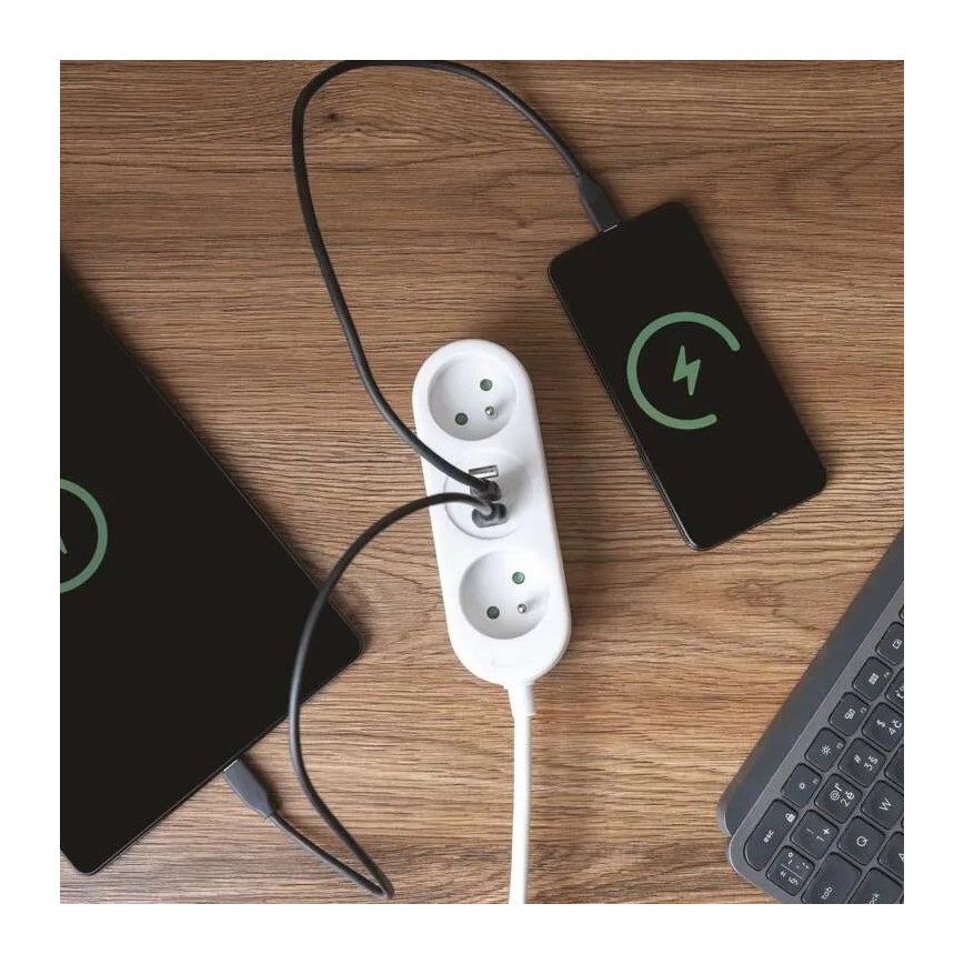 Подовжувач 2 розетки + 2x USB-A + USB-C 1,4 м