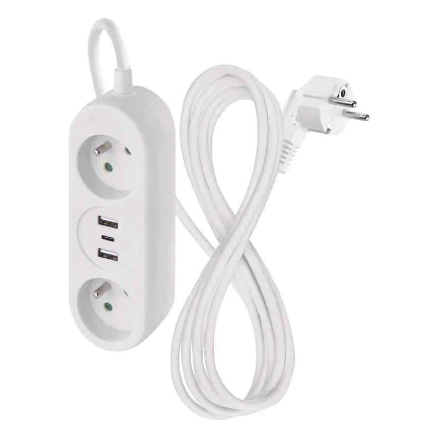 Подовжувач 2 розетки + 2x USB-A + USB-C 1,4 м