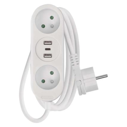 Подовжувач 2 розетки + 2x USB-A + USB-C 1,4 м