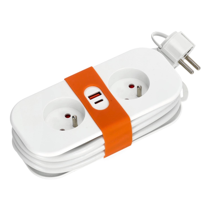 Подовжувач 2 розетки + 2xUSB 1,4 м білий