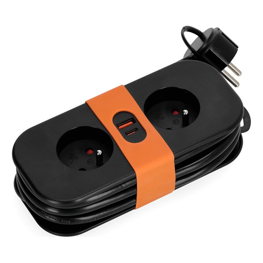 Подовжувач 2 розетки + 2xUSB 1,4 м чорний