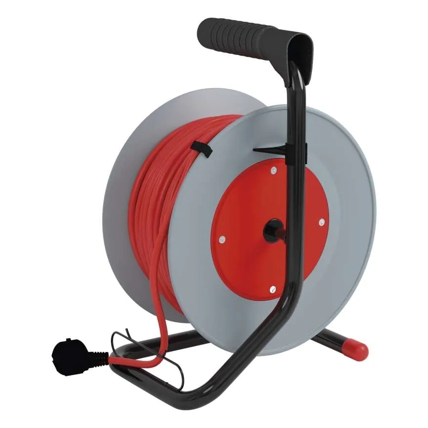 Подовжувач на котушці 4 розетки 15 м червоний/сірий