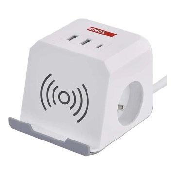 Подовжувач з бездротовою зарядкою QI 2Z +2xUSB-A+1xUSB-C 2м білий