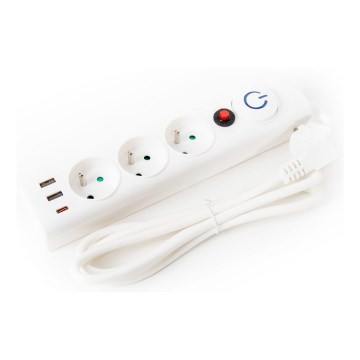 Подовжувач з вимикачем 3 розетки Тип E + 2xUSB-A + 1xUSB-C 1,5м