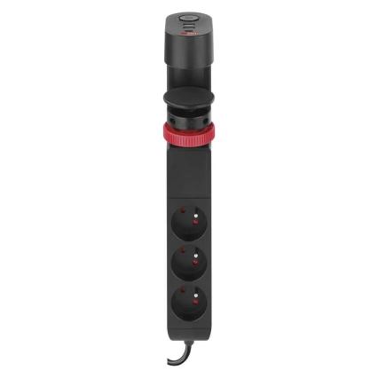 Подовжувач з кріпленням до столу 3 розетки + 3xUSB 1,5 м чорний
