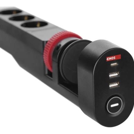 Подовжувач з кріпленням до столу 3 розетки + 3xUSB 1,5 м чорний