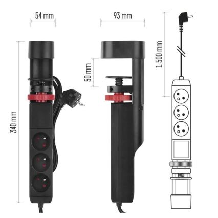 Подовжувач з кріпленням до столу 3 розетки + 3xUSB 1,5 м чорний