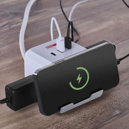 Подовжувач куб з бездротовою зарядкою QI 2Z +2xUSB-A+1xUSB-C 2м білий