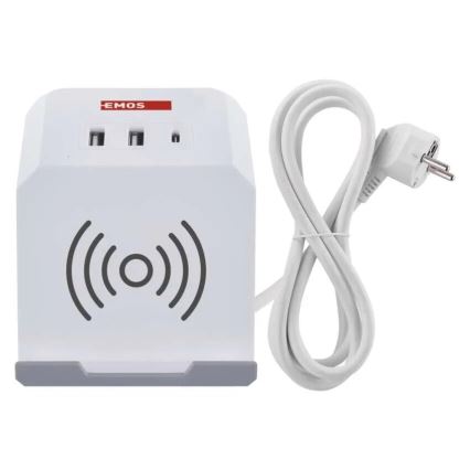 Подовжувач куб з бездротовою зарядкою QI 2Z +2xUSB-A+1xUSB-C 2м білий