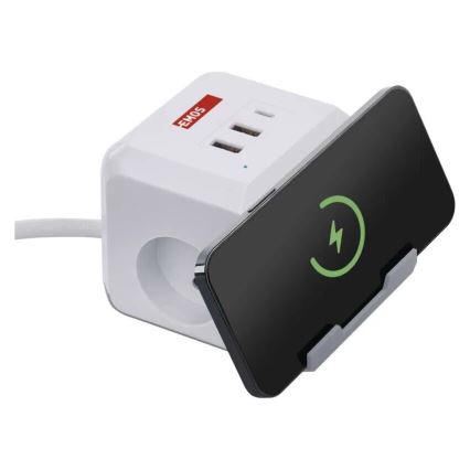 Подовжувач куб з бездротовою зарядкою QI 2Z +2xUSB-A+1xUSB-C 2м білий